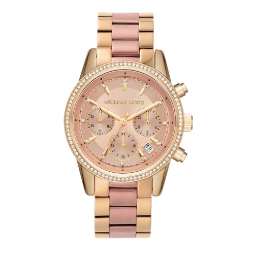 Michael Kors MK6475 Chronograph Uhr Damenuhr Edelstahl Edelstahl 5 bar Analog Chrono Datum Bicolor