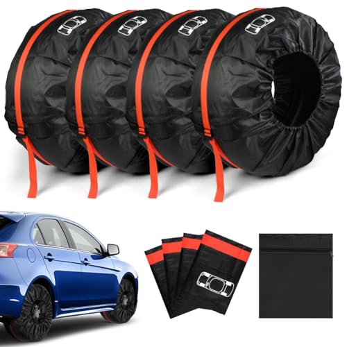 Adiwo Reifentaschen Set 4 Stück, Reifenschutzhülle 19-23 Zoll, mit Tragegriff Winterreifen Sommerreifen Schutzhülle, Reifenaufbewahrung für Sauberer Transport und Lagerung Schwarz, L(Ø80cm)