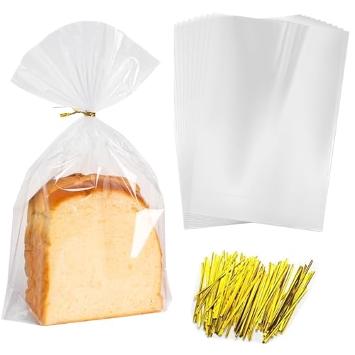 Paquete de 40 bolsas de pan transparentes para hacer pan casero, bolsas reutilizables de plástico con 40 cintas, bolsas de pan en paquetes a granel para propietarios