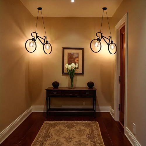 Image of GreyWings Bicycle Shape Hanging Pendant Light for Ceiling, Black Metal, Antique Modern Decor, E-27 Holder (Bulb is not Included) Big Pack of 2