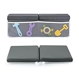 PandaEar Baby Bath Kneeler and Elbow Rest Set - Extra Thick Memory Foam Bathtub Kneeling Pad with Mesh Storage Pockets - Non-Slip, Waterproof Knee Cushion for Bathing Newborns & Toddlers - Dark Grey