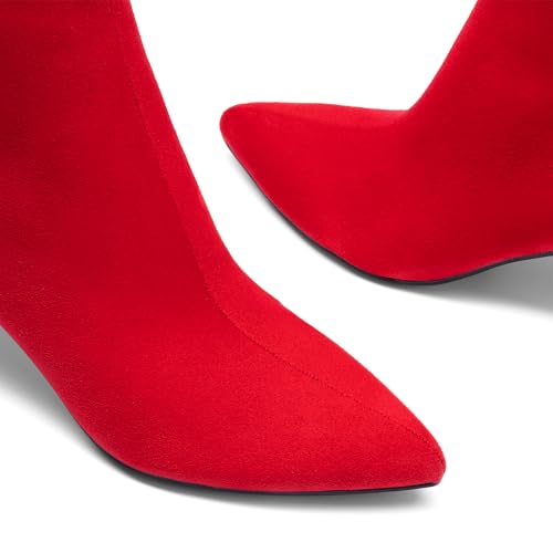 DREAM PAIRS Women's Kitten Heel Ankle Boots Pointed Toe Side Zipper Fall Leather Ankle Booties for Office Work,Size 8,Red,DWUMAB2516