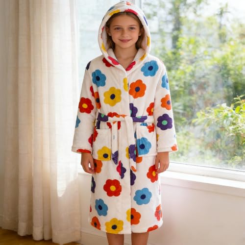 Image of Boys Girls Bathrobes,Toddler Boy Girl Robes,Children's Plush Soft Coral Fleece Hooded Pajamas Sleepwear for Kids