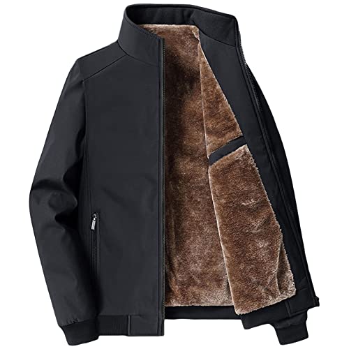 Maiyifu-GJ Men's Full Zip Windproof Jacket Fleece Lined Slim Fit Casual Coat Outdoor Long Sleeve Thermal Windbreaker (Black,6X-Large)