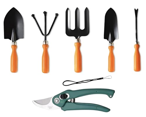 Image of Yo Green Gardening Hand Tools Set - 6 Pcs (Cultivator, Big and Small Trowel, Weeder, Fork, Pruner), Gardening Tools for Home Garden, Durable Plant Tool Kit, Farming Tools (6 Pc Tool Set)