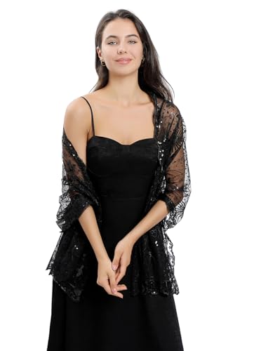 Baoqiya Women's Sparkling Sequin Deco Wedding Scarf for Bride 1920s Shawls and Wraps for Evening Party Dress4