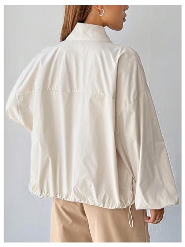 Verdusa Women's Lightweight Windbreaker Jacket Zip Up Drawstring Drop Shoulder Casual Jacket Outerwear Waterproof2