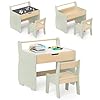 COSTWAY Juego de Mesa y Silla Infantil de Madera, Juego de Escritorio y Silla de Actividades para Niños con Tablero Desmontable 2 en 1,Escritorio Infantil con Soporte para Rollo de Papel para Dibujar