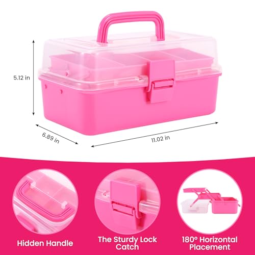 Image of SMMYMGF 3-Layer Tackle Box Organizer, Storage Tool Box,Art & Crafts Case,Sewing Supplies Organizer,Fishing Tackle(pink)