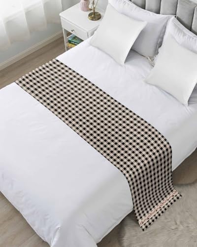 Twin Bed Runner Western Star Berry on Vintage Bedding Runner Scarves Decorative Bed Scarf, Black Checkered Plaid Soft Bed Runners for Bedroom Hotel Wedding 71x20IN