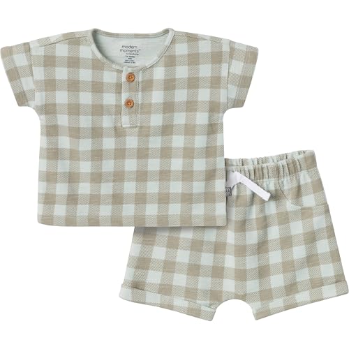 Image of Modern Moments by Gerber Baby Boys' 2-piece Short-sleeve Henley Shirt and Short Set