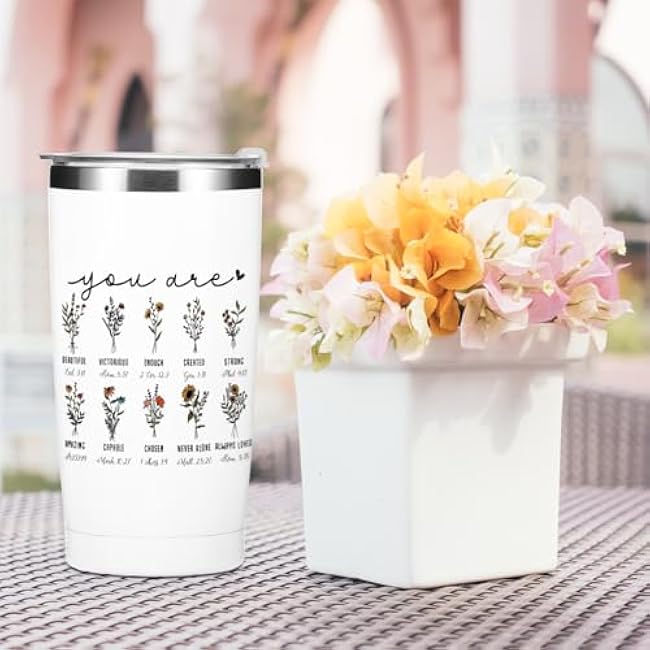 Christian Gifts for Women 20 oz Insulated Tumbler Flowers Coffee Mug Travel Mug Thermal Cup Faith Based Gifts Religious Gifts Inspiration Gifts for Women Daughter Water Bottle Leak Proof Tumblers