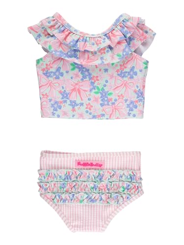 Image of RuffleButts Girls UPF50+ Sun Protection One Shoulder Ruffle Tankini Two Piece Swimsuit
