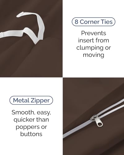 Image of Duvet Cover Twin /Twin XL Size Set - Extra Soft Twin /Twin XL Duvet Cover 68 inch x 90 inch with 1 Pillow Sham for Women, Men, Kids & Teens - Comfy, Easy-Care & Fade Free with Zipper Closures and Ties (Brown)