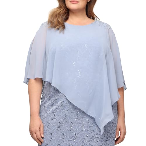 Image of S.L. Fashions Womens Plus Size Long Length Sequin Lace Beaded Capelet Mother of The Bride Dress, Formal Evening Gown