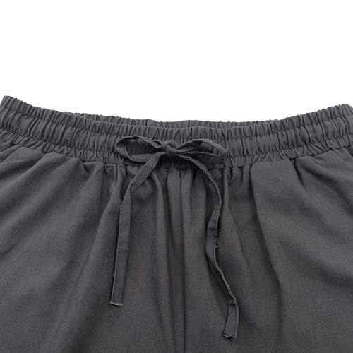 Women Linen Pants Summer 2025 High Elastic Waist Lace Comfy Gauze Slacks Lightweight Casual Loose Trousers with Pockets Lace White Size L3