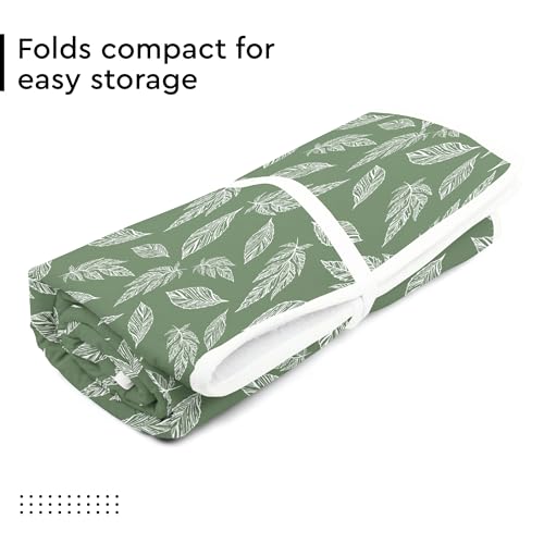 Image of Encasa XO Ironing Mat (Large 120x70 cm) with 3mm Felt Padding, Silicone Iron Rest Protector, Steam Press on Table, Bed, Portable, Heat Reflective, Foldable, Washable, Printed - Big Leaves Green
