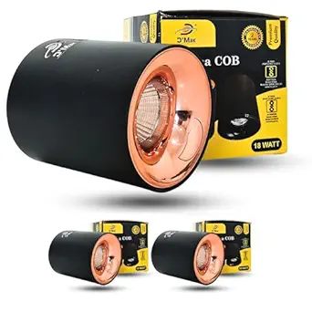 D'Mak Store 18 Watt Black Body Cylindrical Spot Light Color-Warm White (Yellow), Indoor Fixtures Light, Ceiling Light, Decorative Light, Wall Light (Pack of 3)