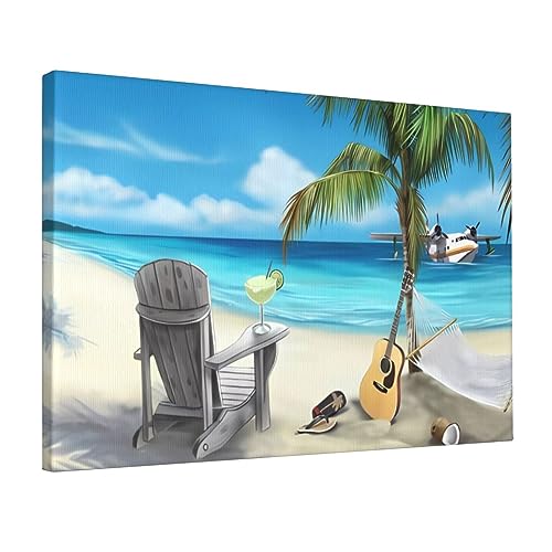 Toile murale guitare sur la plage DEHIWI 45,7x30,5 cm pour salon