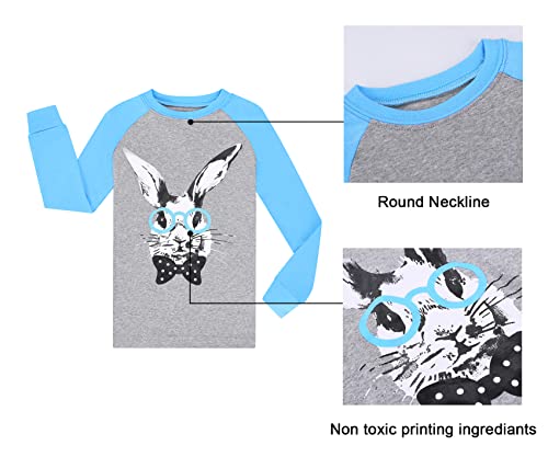 Benaive Easter Pajamas for Boys, Bunny Pjs for Boy Cotton Pajama, 2-Piece Children Pants Set (Rabbit, Blue & Grey, 2T) - image 4