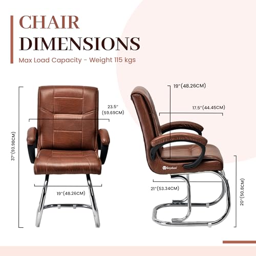 Image of Special Director Principal Office Visitor Study with arm Rest and Cushioned seat Back, Chair Without Wheels, Holds Upto 125 kg Chair (1, Tan, Double Pipe Chrome Frame)