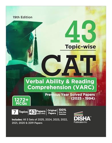 Image of Disha 43 Topic-wise CAT Verbal Ability & Reading Comprehension (VARC) Previous Year Solved Papers (2025 - 1994) 19th edition | Previous Year Questions PYQs for CAT 2026