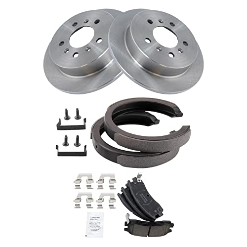 Image of TRQ Rear Brake Pad and Rotor Set Ceramic Parking Brake Shoe Compatible with 2009 Buick LaCrosse 2006-2010 Chevrolet Impala 2006-2007 Monte Carlo