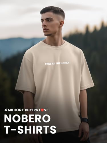 Image of Nobero Men's Oversized Graphic T-Shirt for Men | Soft Cotton | Drop Shoulder Relaxed Fit | Printed Casual Tshirt for Men