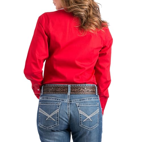 Cinch Western Shirt Womens L/S Pocket Button Weave Red MSW91640323