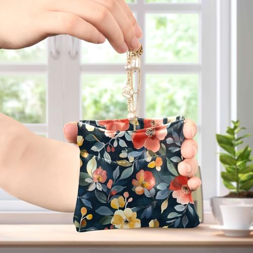 Watercolor Colorful Flower Squeeze Coin Purse, Leather Coin Purse, Mini Wallet, Compact and Portable, Unisex4