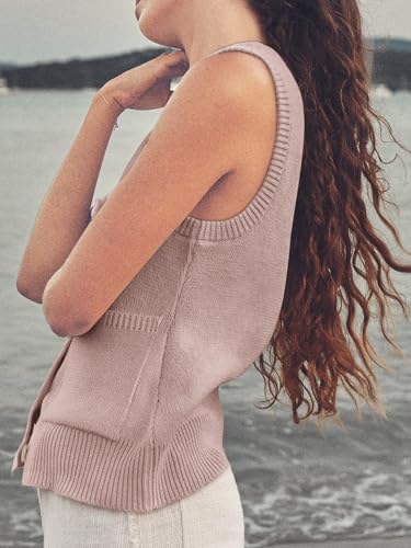 Image of Yousify Womens Sweater Vest Summer Ribbed Tank Tops Sleeveless Button Down Shirts Scoop Neck Top for Women
