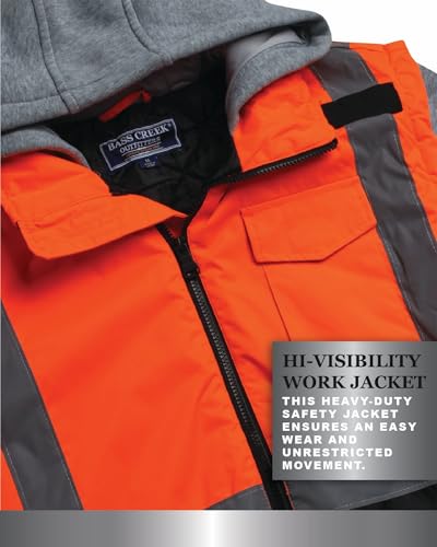 Bass Creek Outfitters Men's Safety Jacket - Hooded Two-Fer Workwear Vest with Reflective Tape & Fleece Sleeves (Sizes: M-XXL)4