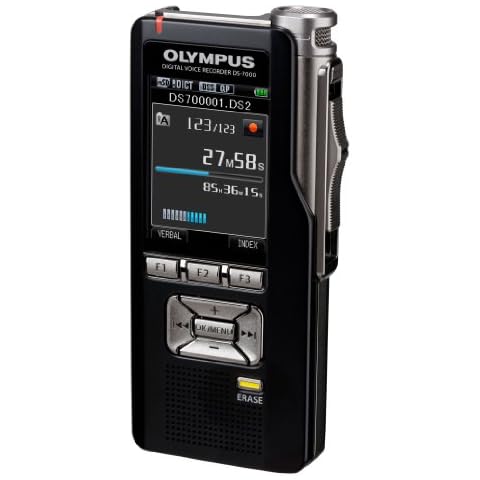 Olympus DS-7000 professionelles Diktiergeraet Kit inkl. Micro+SD Karte Lithium-Ion Akku ODMS Docking-Station CR-15 CS-137 Lederetui Cover