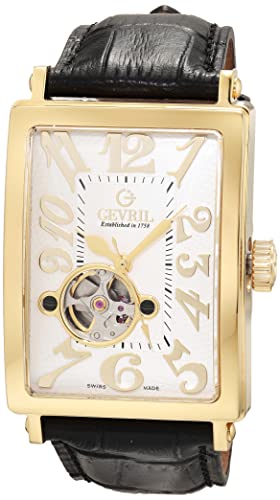 Gevril Men's Avenue of America Intravedere Swiss Automatic Watch, Genuine Handmade Leather Strap
