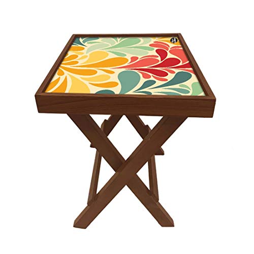 Image of Nutcase Designer Teak Wood Side Table Folding Wooden Bedside Coffee Outdoor Picnic Table - Floral Patterns