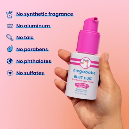 Image of Megababe Sweat Absorbing Body Powder - Bust Dust, with Applicator Pump, Summer and Hot Weather Must-Have, Talc-Free, All Natural, 3 oz (Pack of 2)