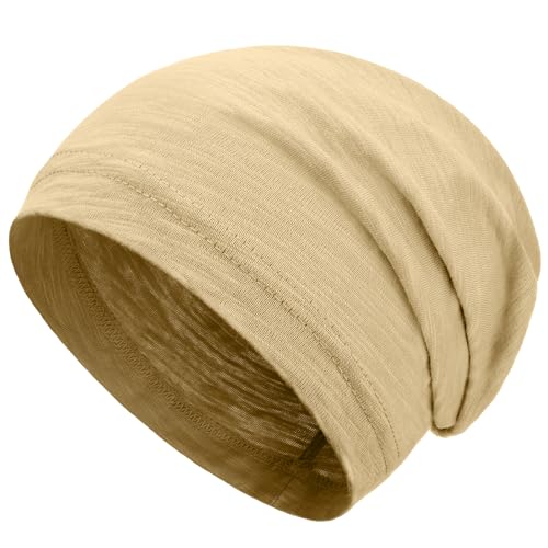 Simapu 100% Cotton Summer Beanie for Men Women Thin Soft Slouchy Beanies Lightweight Chemo Cap Oversizes Daily Hat Headwear M