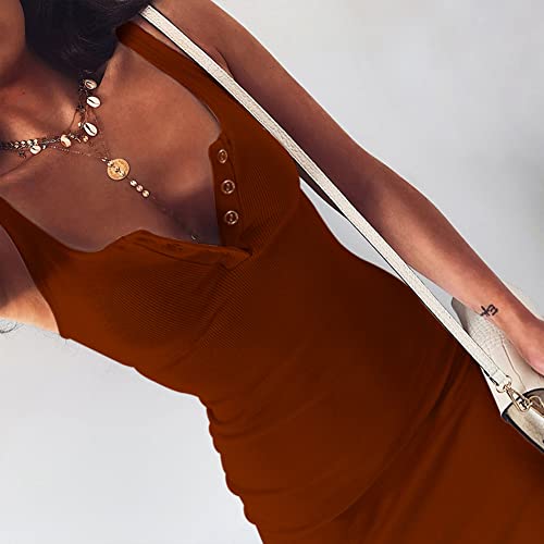 Image of FAIMILORY Women's Basic Ribbed Sundress Stretchy Bodycon Casual Midi Tank Dress