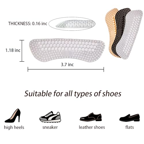 Image of 6 Pairs Silicone Heel Pads & Grips for Shoes - Anti Slip Heel Protectors with Bump Design,Transparent Black Nude, Sticky Adhesive Backing, Universal Fit for Heels Sneakers Boots (Thickness：0.16in)