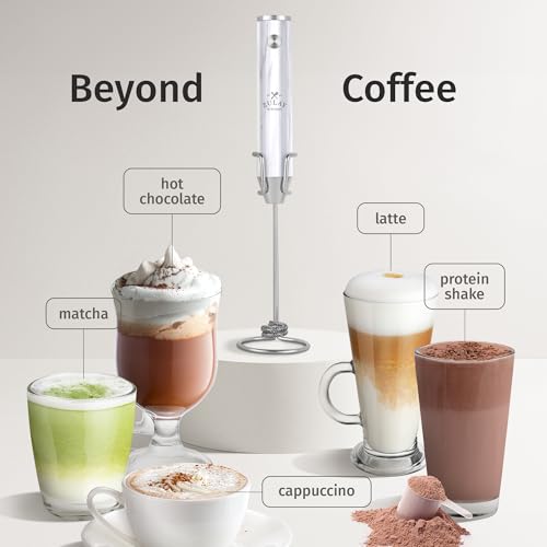Image of Zulay Kitchen Rechargeable Milk Frother Handheld - Frother Wand, Drink Mixer, Electric Whisk Frother, for Cappuccinos, Matcha & Protein Powder - Lux 4 Whisk 2 Speed Waterproof 2000mAh White Marble