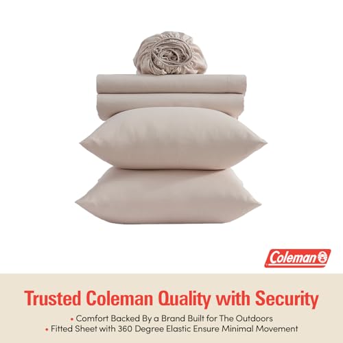 Image of Coleman Queen Sheet Set - Durable Home Bedding with Outdoor Heart, Stylish & Reliable for Bedroom or Cabin - Premium Solid Color, Built for Comfort, Style & Occasional Outdoor Use, Beige