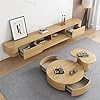 Floating TV Stand Wall Mounted TV Cabinet Floating Shelves with Door Entertainment Media Console Solid Wood Modern Living Room Round Corner TV Stand (Wood, 200CM)