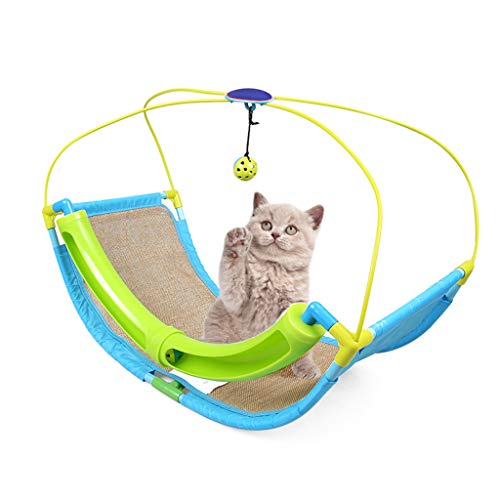 IFOYO Cat Activity Play Mat, Burlap Claw Pad Swing Bed Activity Center with Hanging Toy Bell Ball Multi-function Cat Toy
