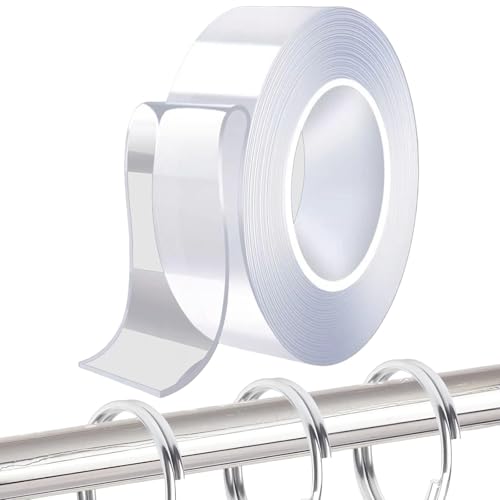 32.8ft Curtain Rod Tape Clear Sliding, Transparent Silent Curtain Ring Sliding Tape, Solve Curtain Rods Getting Stuck and Making Noise When Sliding for Living Room and Bathroom Shower Curtain Rod