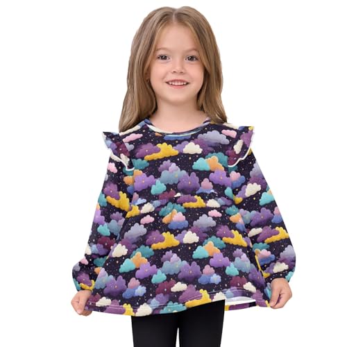 Cloud Colorful Night Girls Shirts Cotton Long Sleeve Ruffle Toddler Tee Tops3