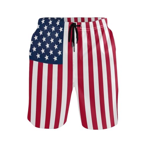 ODAWA USA Flag Surf Shorts for Men, Mesh Lining Vacation Shorts with Pockets S