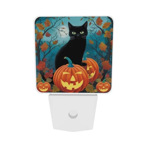 Image of Pumpkin Cats Maple Halloween LED Plug-in Night Light 2-Pack, Auto Sensor Nightlights Set of 2 for Bedroom Bathroom Hallway