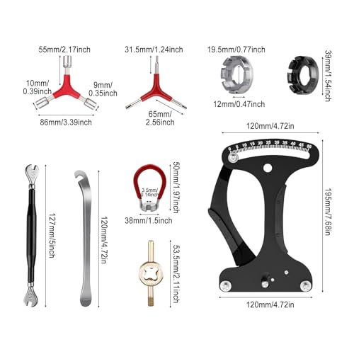 JOJOCY Bike Spoke Tension Meter Spoke Adjustment Wrench Tool 13-Piece Set, Bicycle Tyre Repair Tool Prevent Deformation Spoke Tensiometers Bicycle Rim Truing Tool Y-Shaped Wrench Tire Lever