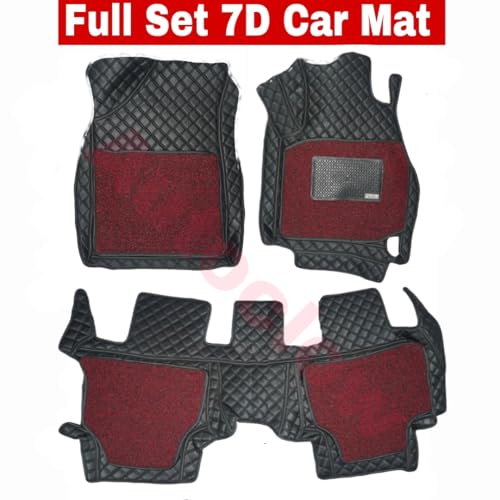 Image of Autoclow /Premium 7D Car Mat for Skoda Rapid (Model : 2012-2025) || Luxury Leather Dual-Stitch 7D Car Floor Mat Full Set || 100% Waterproof || Color : Black Stitch-RED Grass (Design-1)