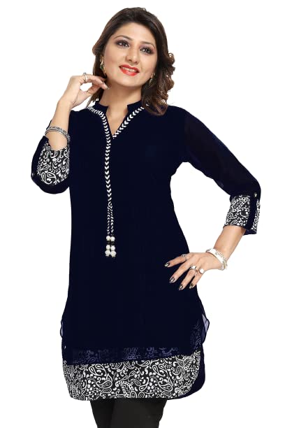 Image of Keshubaba Women's Short Tunics with Neckline Embroidery |Kurti Tops | Short Kurti | Short Kurti for Women | Short Kurti for Girls